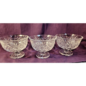 3 Shannon Godinger 24% Lead Crystal Fan & Cris-Cross Ice Cream Fruit Bowls Cups